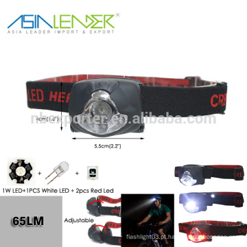 Para caminhadas 1W LED On-1 LED branco ligado - 2 LED vermelho ligado- 2 LED vermelho Flash recarregável Farol